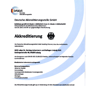 Akkreditierungsurkunde Medizinische Laboratoriumsdiagnostik nach DIN EN ISO 15189