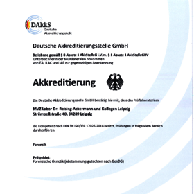 Akkreditierungsurkunde Forensik nach DIN EN ISO 17025