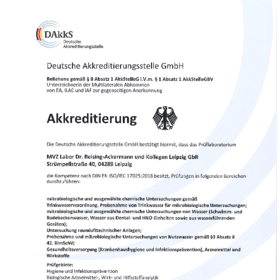 Akkreditierungsurkunde Hygiene / Trinkwasser nach DIN EN ISO 17025