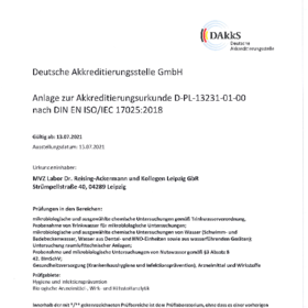 Anlage zur Akkreditierungsurkunde Hygiene / Trinkwasser nach DIN EN ISO 17025