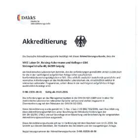 Akkreditierungsurkunde medizinische Laboratoriumsdiagnostik nach DIN EN ISO 15189 