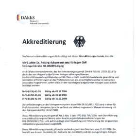 Akkreditierungsurkunde Wasser, Trinkwasser und RLT nach DIN EN ISO 17025