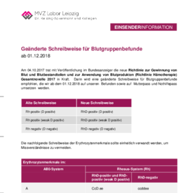 Laborinfo: Geänderte Schreibweise für Blutgruppenbefunde